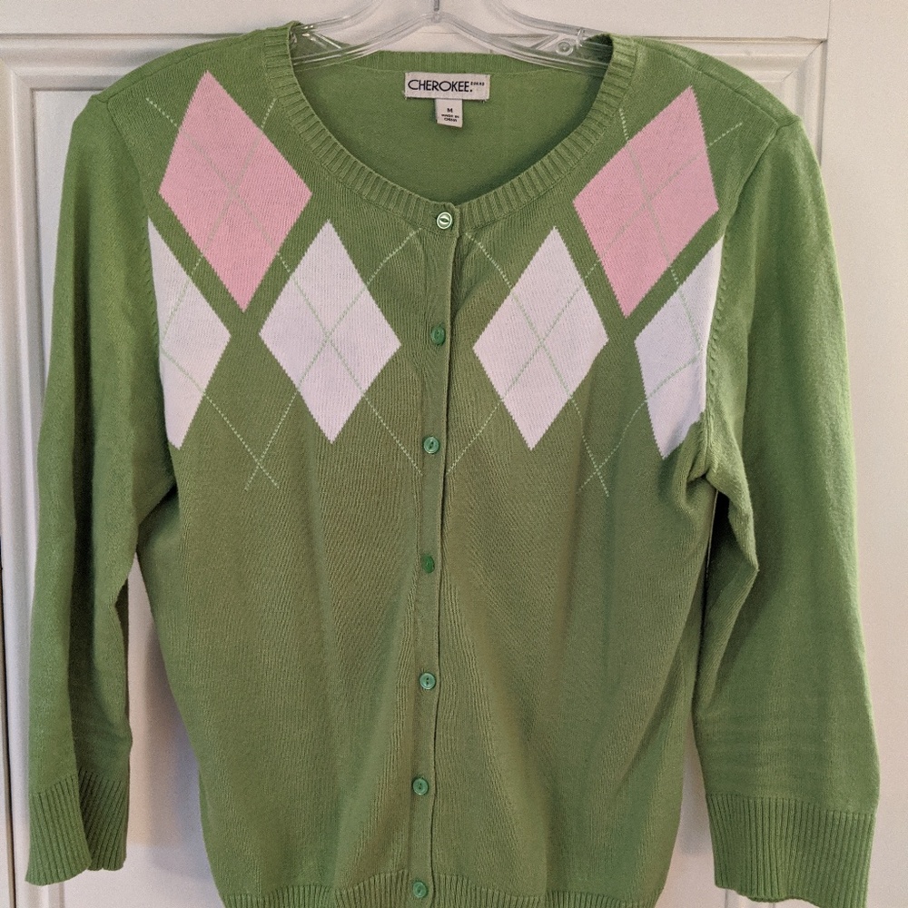 Pink and green argyle sweater